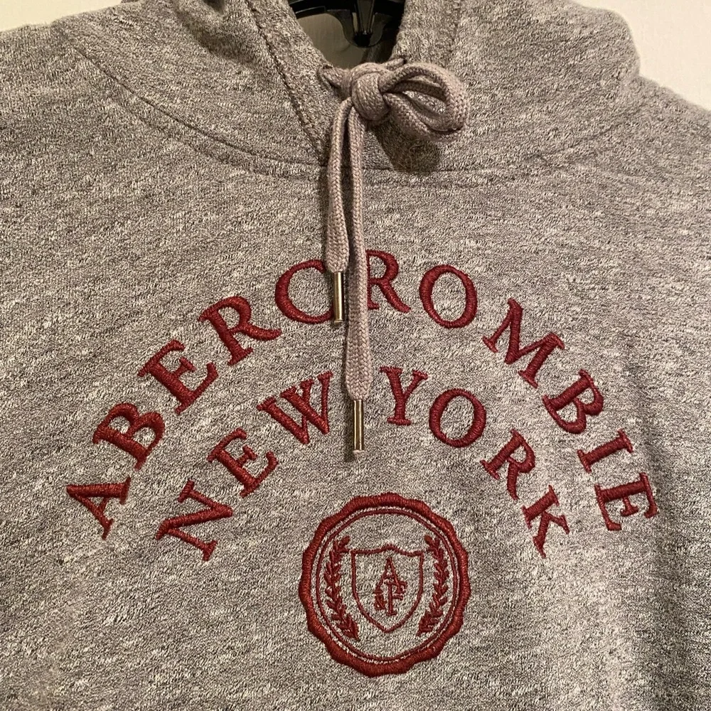 Abercrombie & Fitch Gray Hoodie with Red Logo on Front Shirt, Long Sleeve Size M - Picture 3 of 7